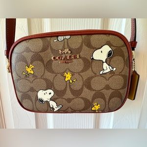 Coach X Peanuts Mini Jamie Camera Bag In Signature Canvas With Snoopy Woodstock